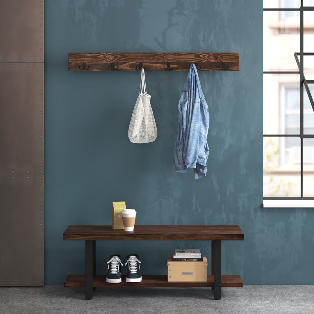 Rundell 48" Wide Rustic Industrial Solid Wood And Metal Frame Coat Hook And Bench With Storage Trent Austin Design®
