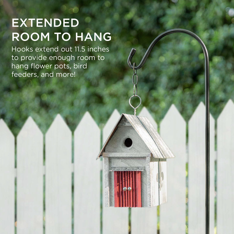 Adjustable Black Metal Shepherd Hooks with 3-Prong Base