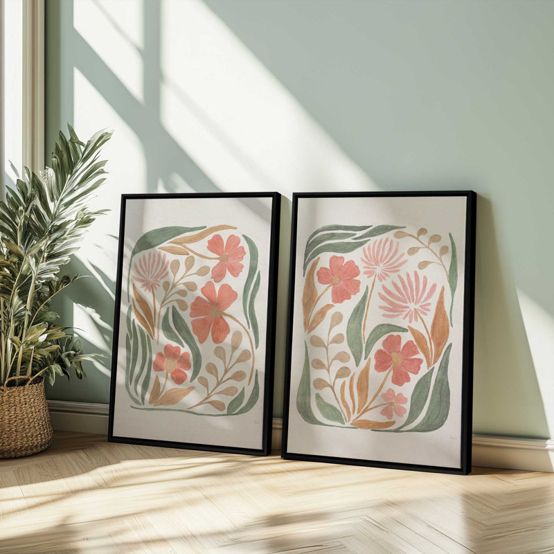 Ensemble de 2 fleurs corail, Cadre flottant noir satiné, H 19 po x l 26 po