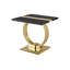 Table d'appoint carrée contemporaine avec piètement à tréteaux en forme de O, fini noir et doré