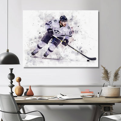 «Hockey Player Portrait In The Spotlight I», art mural en métal sport, impression de hockey sur métal