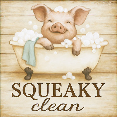Squeaky Clean - Pig in Bathtub Farmhouse Canvas Wall Art