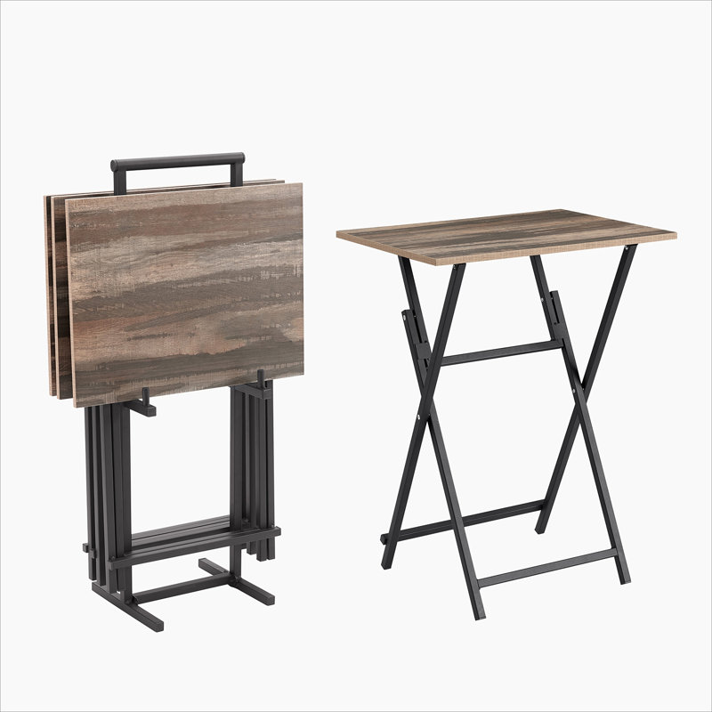 Ensemble de 4 plateaux télé pour manger avec support, table pliante Snack Trailer, Brun, H 26,3 po x L 19,6 po x l 14,9 po