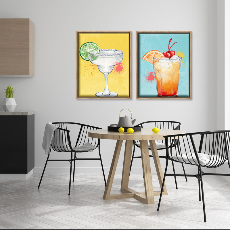 Ensemble de toiles flottantes encadrées noires 2 pièces Cocktail with Modern Splash, design par Kim Allen, H 21 po x l 17 po