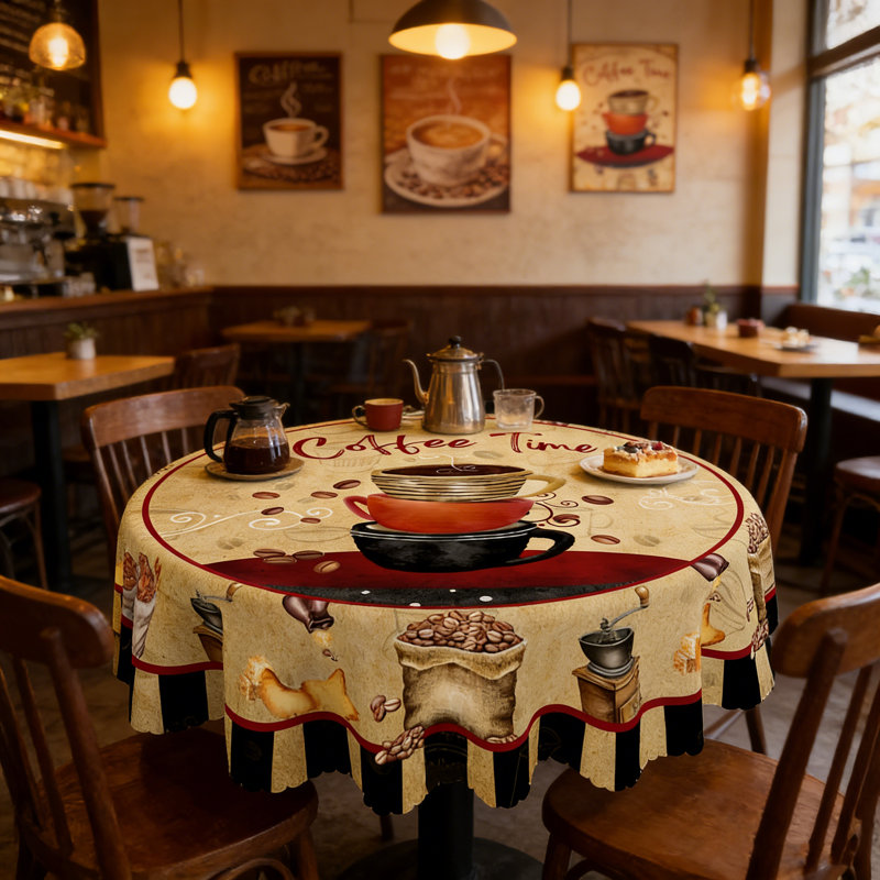 Retro Coffee-Colored Timeless Tablecloth, Washable Round Tablecloth, Ideal for Indoor Dining and Family Gatherings, 60" Round