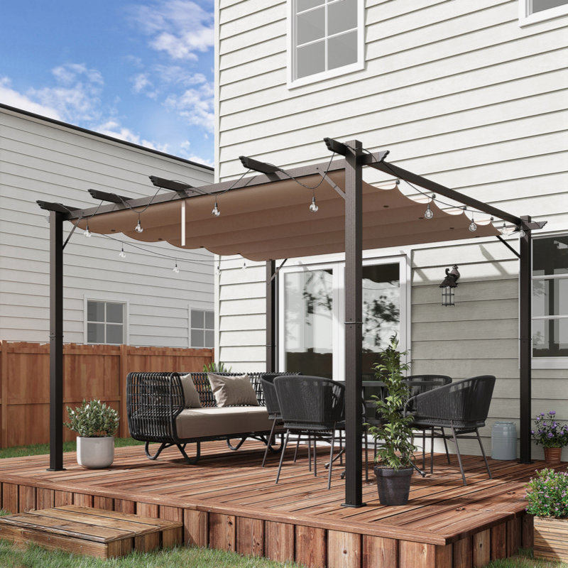 Aluminum Retractable Pergola Canopy, Backyard Shade Shelter, 9.8 (ft) x 9.8 (ft)