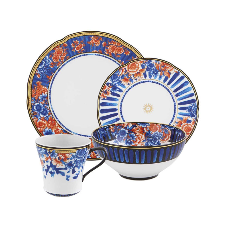 Cannaregio Floral Porcelain 4-Piece Dinnerware Set, Service for 1