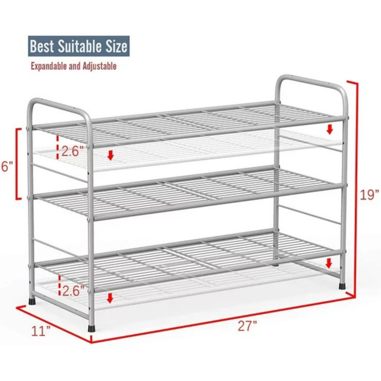 Home Basics Expandable 4 Tier Steel Shoe Rack, Chrome, STORAGE  ORGANIZATION