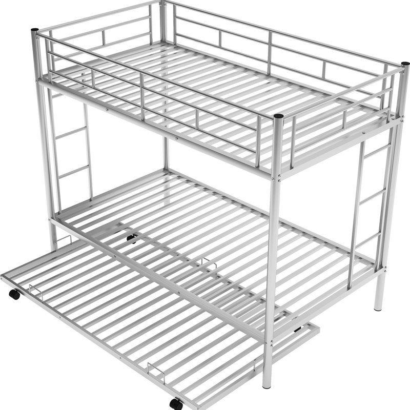 Lit superposé simple au-dessus de l'espace avec lit gigogne argenté - Structure métallique pour chambres à coucher fonctionnelle et pratique