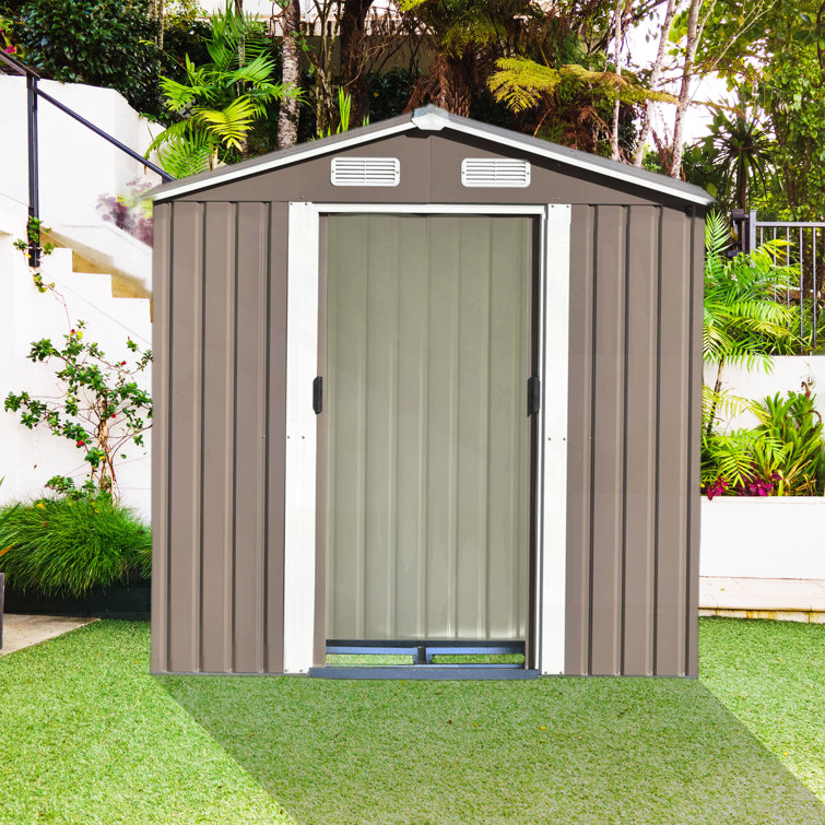 Compact 4x6 FT Metal Outdoor Storage Shed with Lockable Double Doors,  Galvanized Steel Construction, and Air Vents for Backyard and Garden