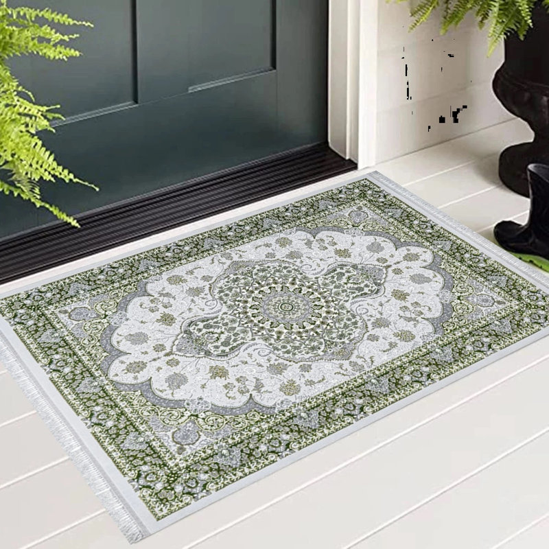 Floral and Moroccan Doormat, Green, 80cm W x 150cm L