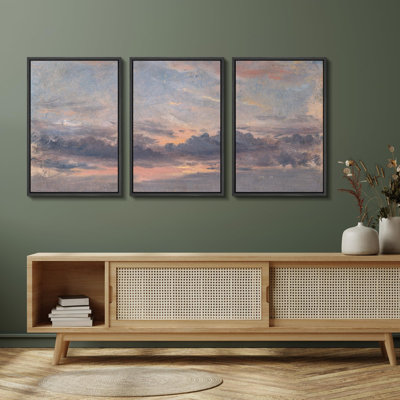 " Sunset Ambiance Tranquil Evening Sky Nature Landscape Illustrations Modern Art Decor Rustic " 3 - Pieces