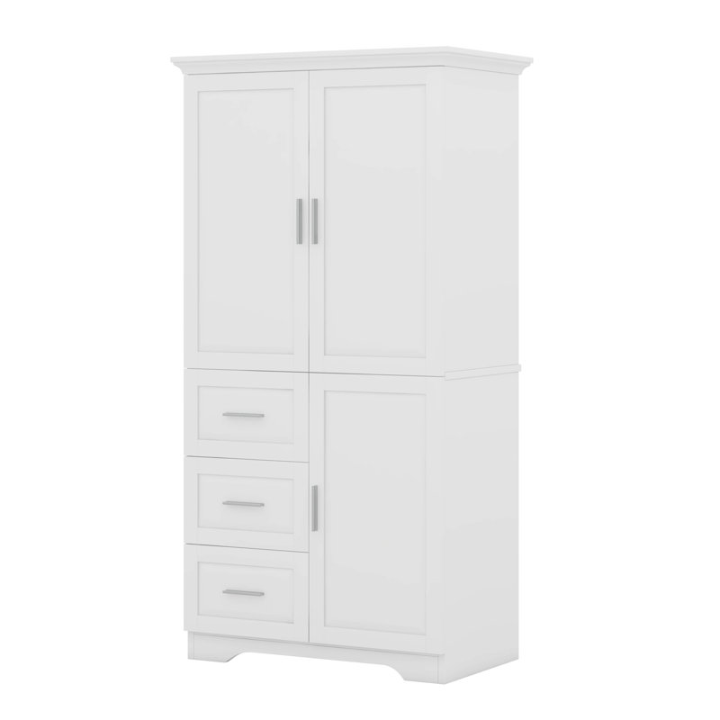 Tall And Wide Storage Cabinet With Drawers, White