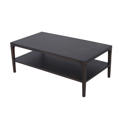 Geni Coffee Table, 48 Inch Rectangular Top W Shelf, Parsons Style Gray