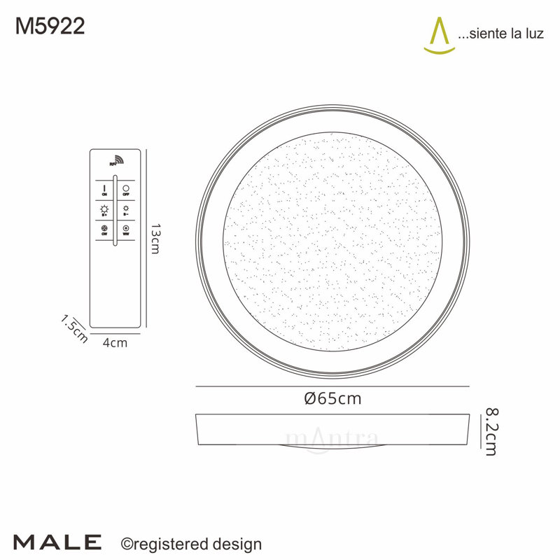 Male Acrylic LED Flush Mount, 8.2cm H x 65cm W x 65cm D