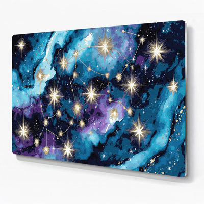 Space Zodiac constellations Blue Metal Wall Art