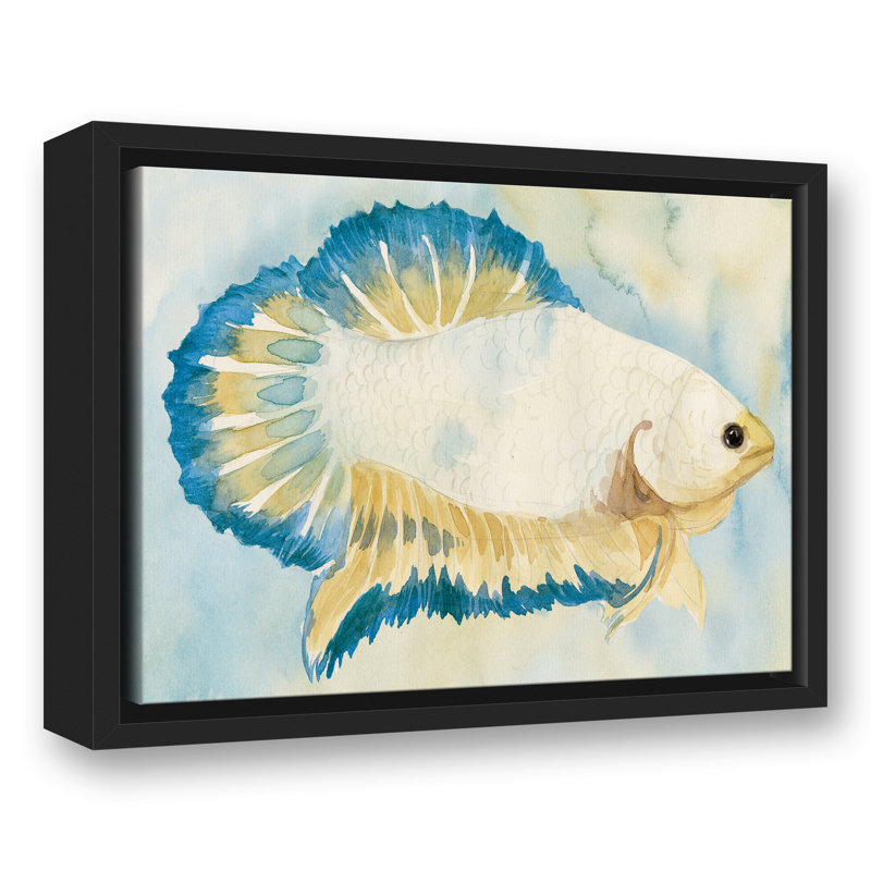 " White And Blue Fish ", 12.75" H x 15.75" W x 1.75" D, Black Floater Frame