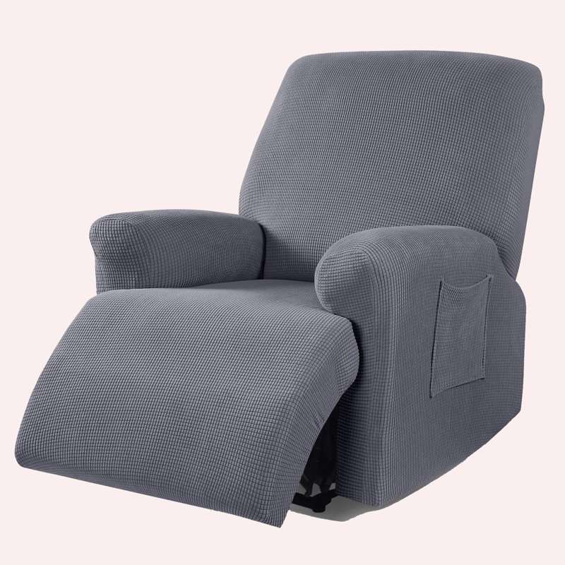Gray Stretch Polyester Spandex Recliner Chair Cover with Side Pocket