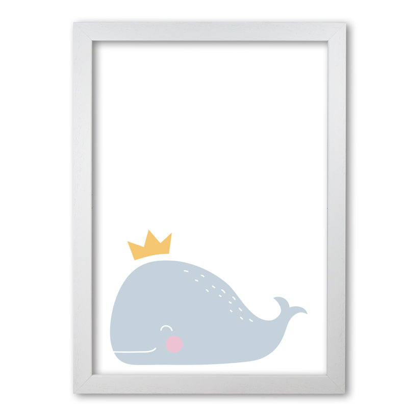 Whale With Crown - Print, 60 cm H x 42 cm W x 5 cm D, White Grain Frame