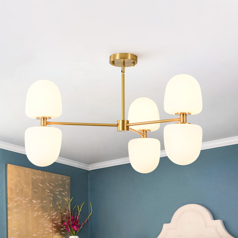 Lustre linéaire en verre givré 6 lumières