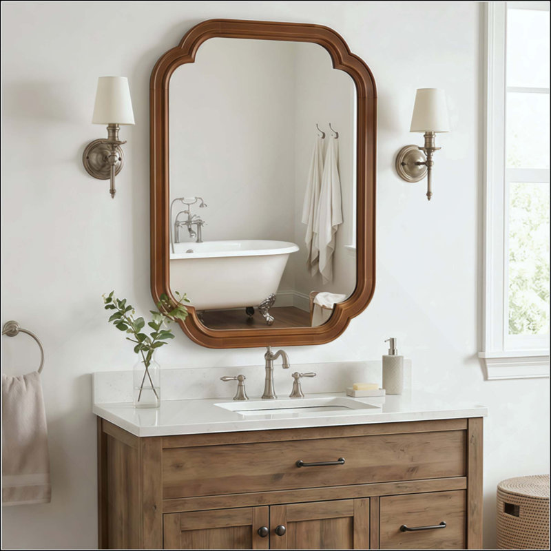 Miroir de coin décoratif en bois massif, 36" x 24", Noyer foncé