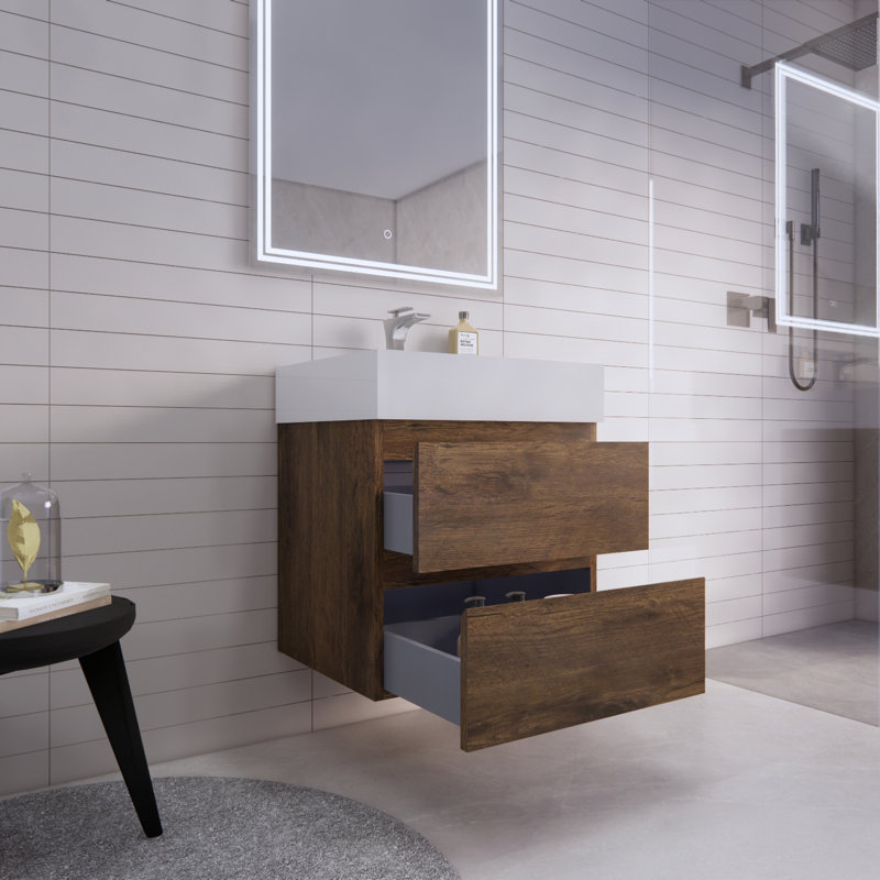 Babajide Bathroom Vanity with Acrylic Top, Rosewood