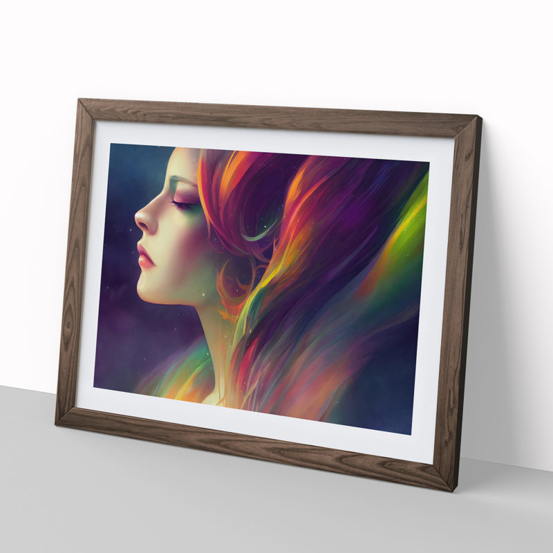 Electric Woman - Single Picture Frame Painting, 34cm H x 46cm W x 2cm D, Walnut