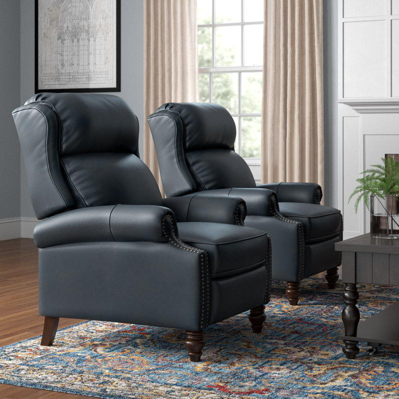 Fauteuil inclinable en cuir véritable Ambrosane, Cuir véritable bleu marine