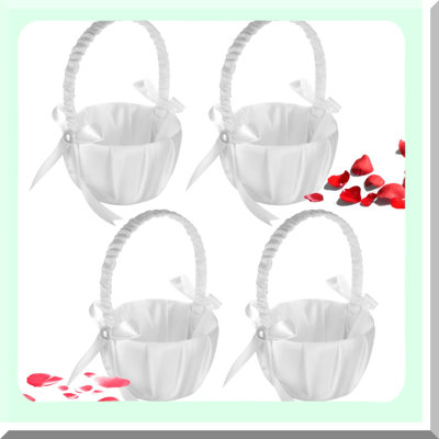 Elegant White Flower Girl Baskets for Weddings and Events