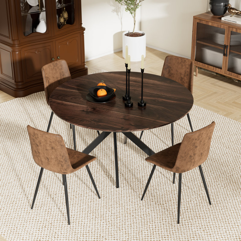 Ensemble de table de salle à manger ronde 47,2 po avec chaises en suède, 5, Brun
