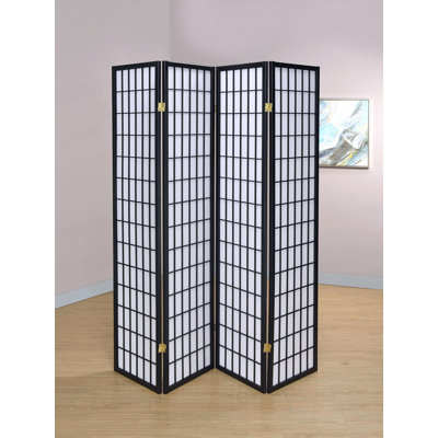 Ashwika 4-Panel Folding Shoji Room Divider with Pine Frame and Fabric Panels, Black