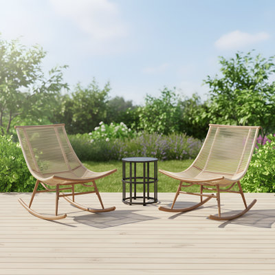 Kimberly Outdoor 3-Piece PE Rattan Conversation Set With Ceramic Top & Iron Frame