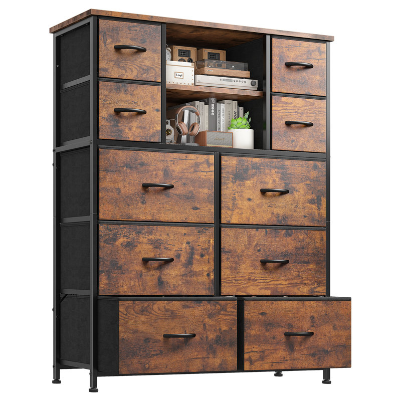 Modern Large Capacity Tall Dresser with Shelves for Versatile Home Organization, Brown/Black