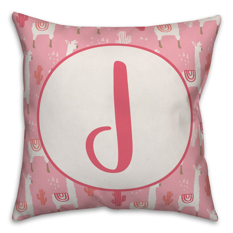 Monogram Lllama Pattern - V Throw Pillow, J