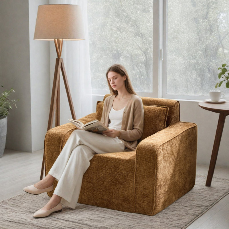 Boneless Sofa, 37'' Wide Oversized Accent Chair Set Of 1, Chenille Mid Century Modern Armchair For Living Room Bedroom, Comfy Accent Chair Single Sofa