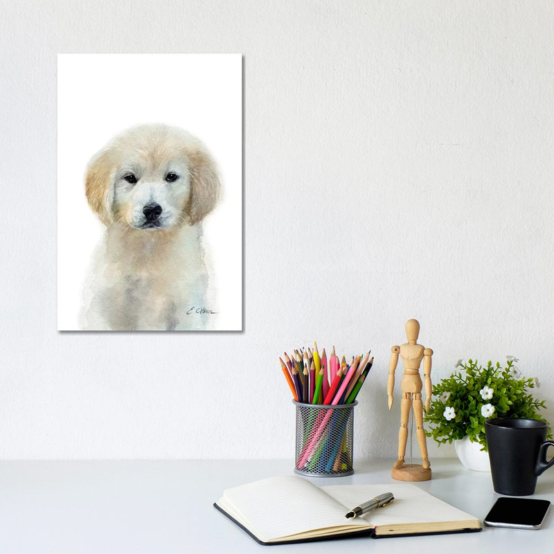 White Golden Retriever Puppy - Wrapped Canvas Painting, 30.48cm H  x  20.32cm W x 1.91cm D