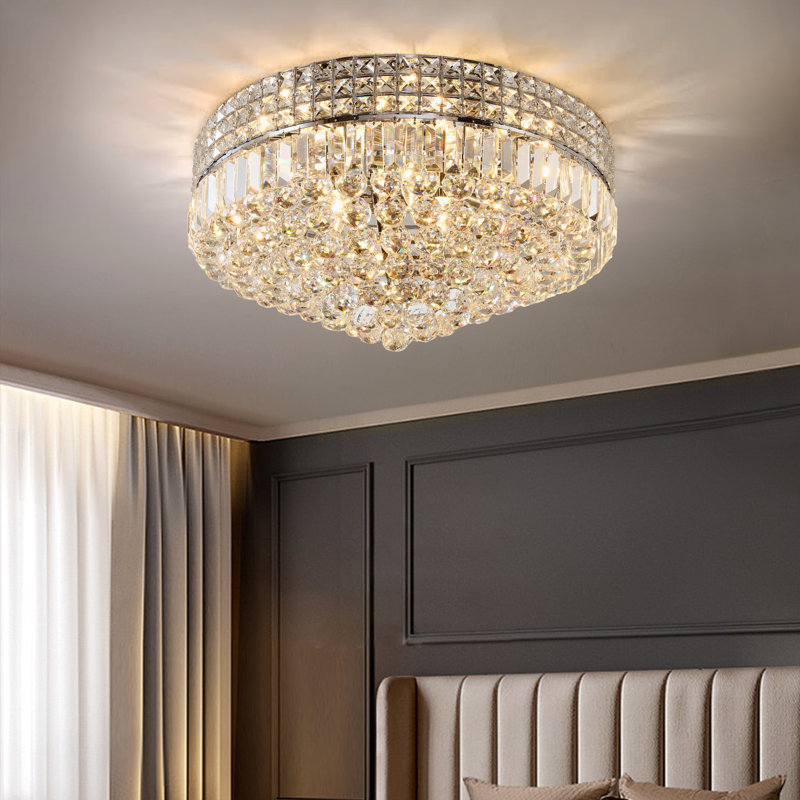 Luminaire en cristal 11 lumières à ventouse ronde et moderne, 11,6 pouces de diamètre, réglable en hauteur