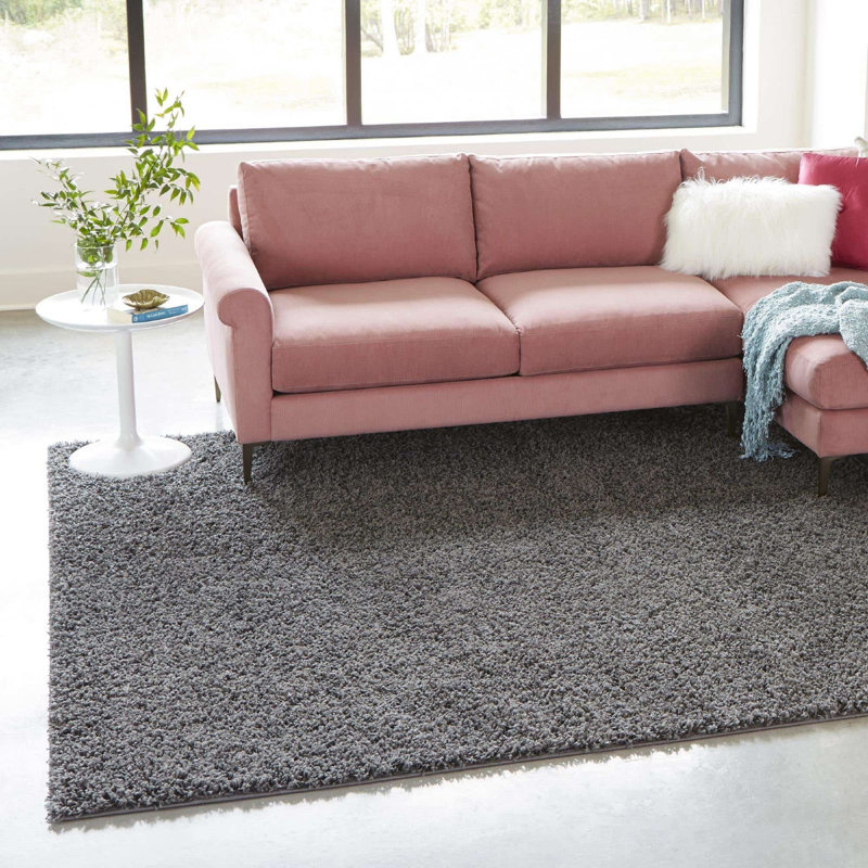 Tapis à poil long gris graphite Lanzilotta, Ovale 3 pi 3 po x 5 pi 3 po