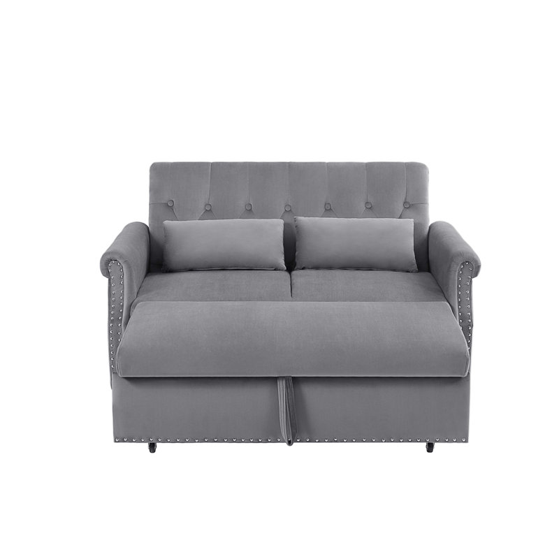 Canapé-lit en velours de 55 po Kyoinom, Velours gris