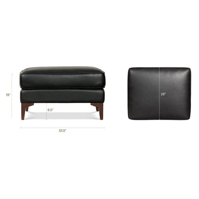 Essex Genuine Italian Leather Rectangular Ottoman, Onyx Black