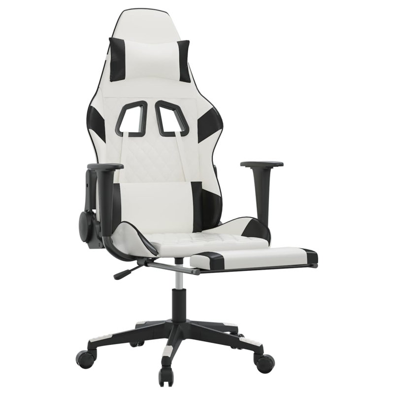 Gaming Chair with Footrest Faux Leather, White/Black
