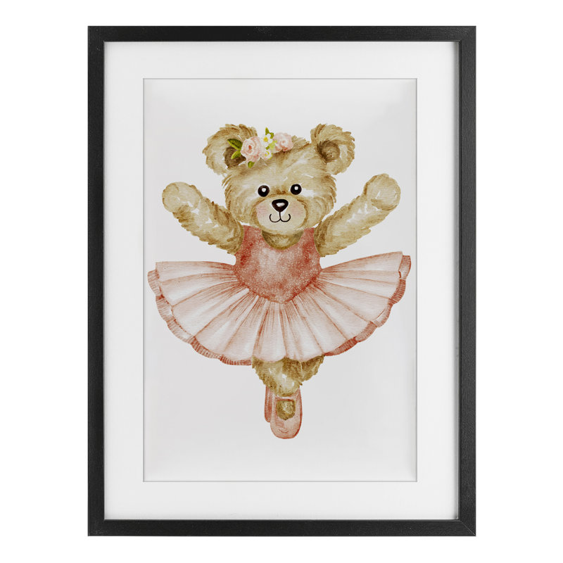 Teddy Bear Ballet Tutu, reproduction encadrée sous verre, design par Amy Hall, H 23 po x l 17 po, Cadre noir minuit