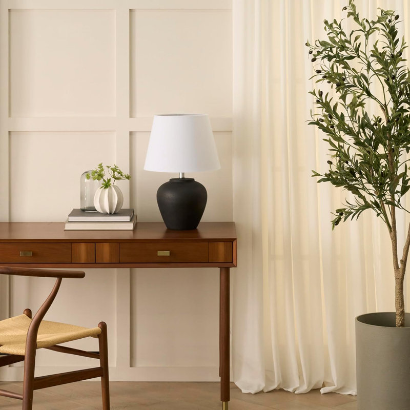 Lampe de table en céramique avec abat-jour en tissu pour la chambre à coucher, le salon ou le vestibule