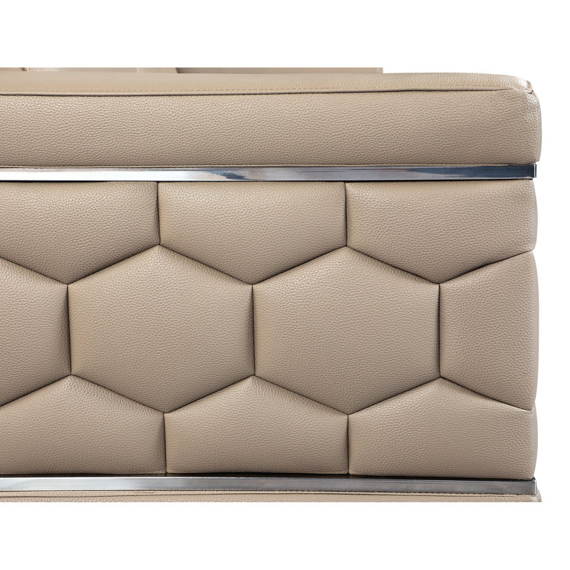 Cadre en bois franc séché au four avec cuir beige et mousse rembourrée à grain haut