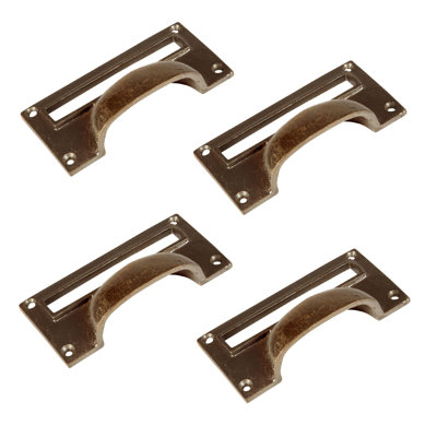 Hammer & Tongs - Filing Cabinet Cup Handle with Card Frame - W100mm x H50mm - Brass