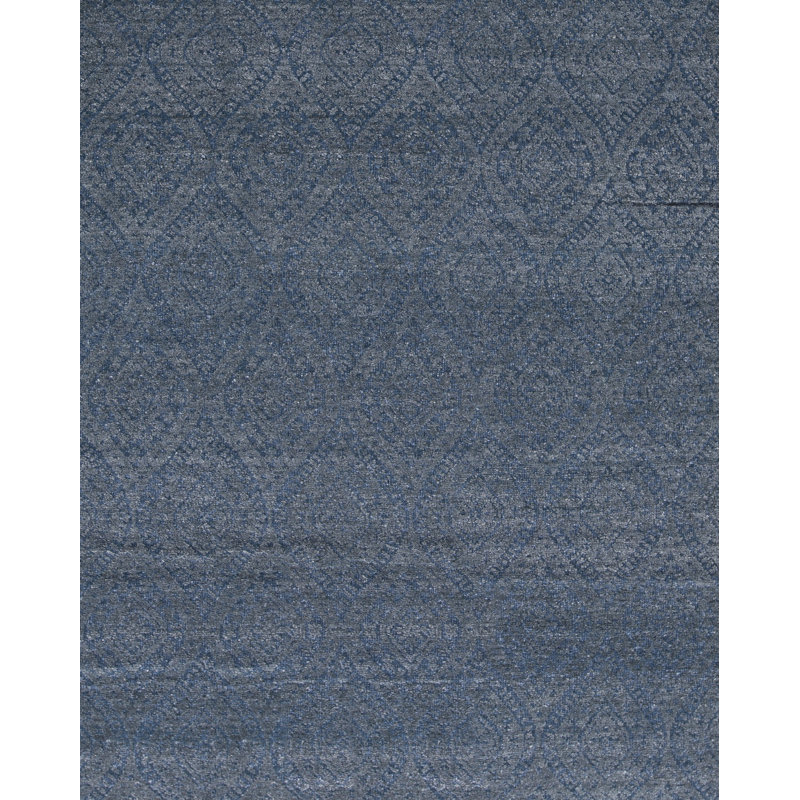 Tapis bleu et gris noué à la main de haute qualité