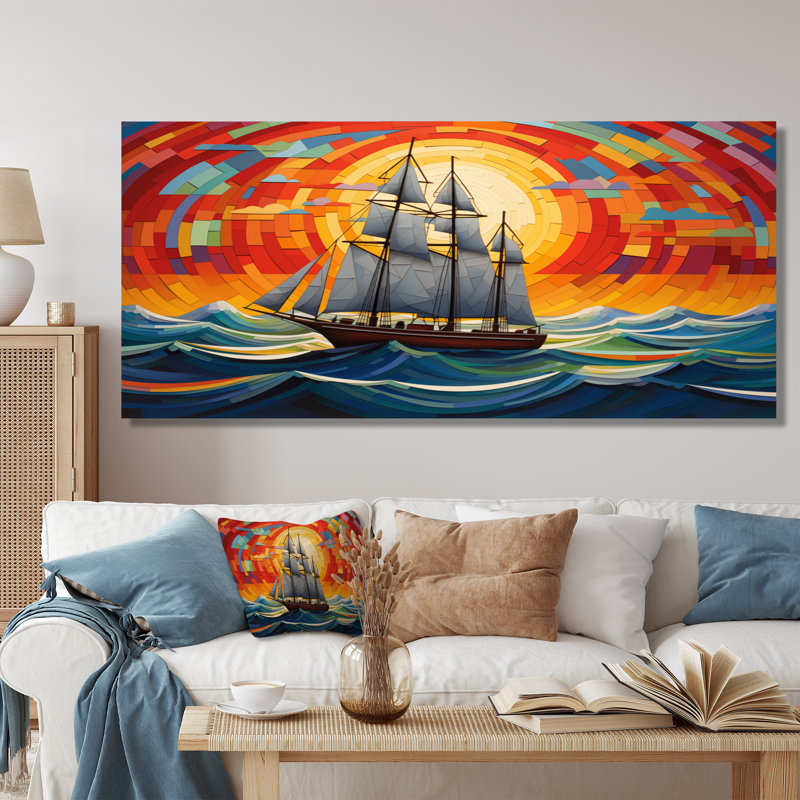 Allix - Bateau, art mural, salon, Toile tendue, 24" H x 32" W