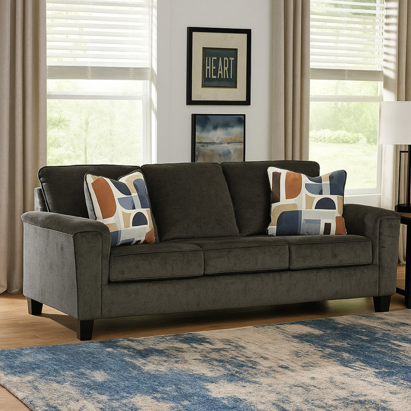 Canapé Erin, 2 coussins décoratifs, polyester pelucheux de 89 pouces, Gris foncé