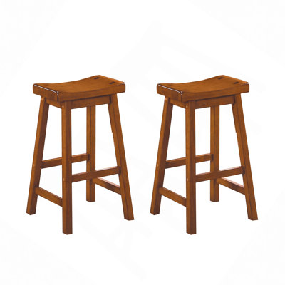 Casual Dining 29" Bar Height Stools 2Pc Set Saddle Seat Solid Wood Home Furniture