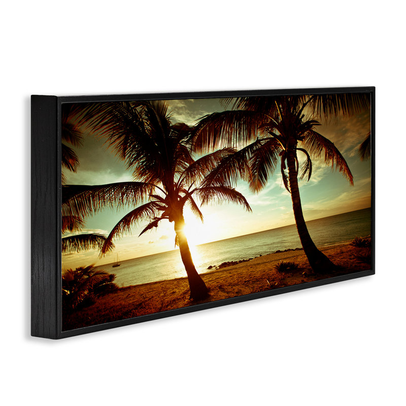 «Sunlit Palm Trees», estampe numérique par Susan Bryant, Giclée encadrée noir minuit, H 10 po x l 24 po